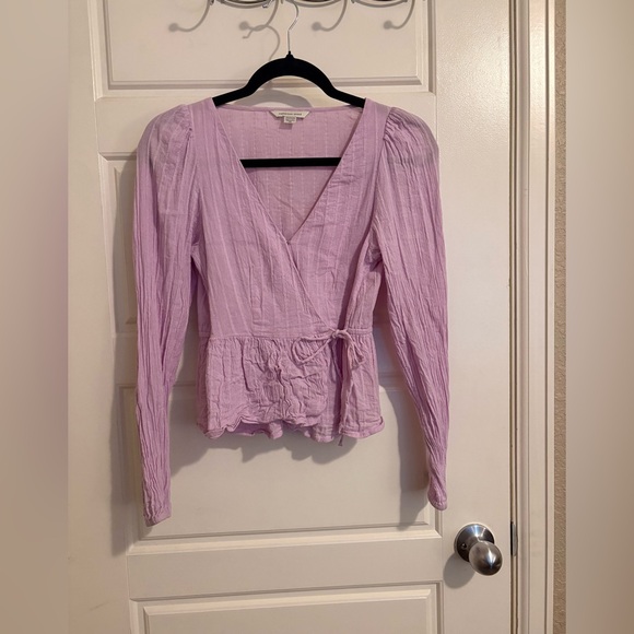 American Eagle Outfitters Light Purple Wrap Blouse - Picture 2 of 4